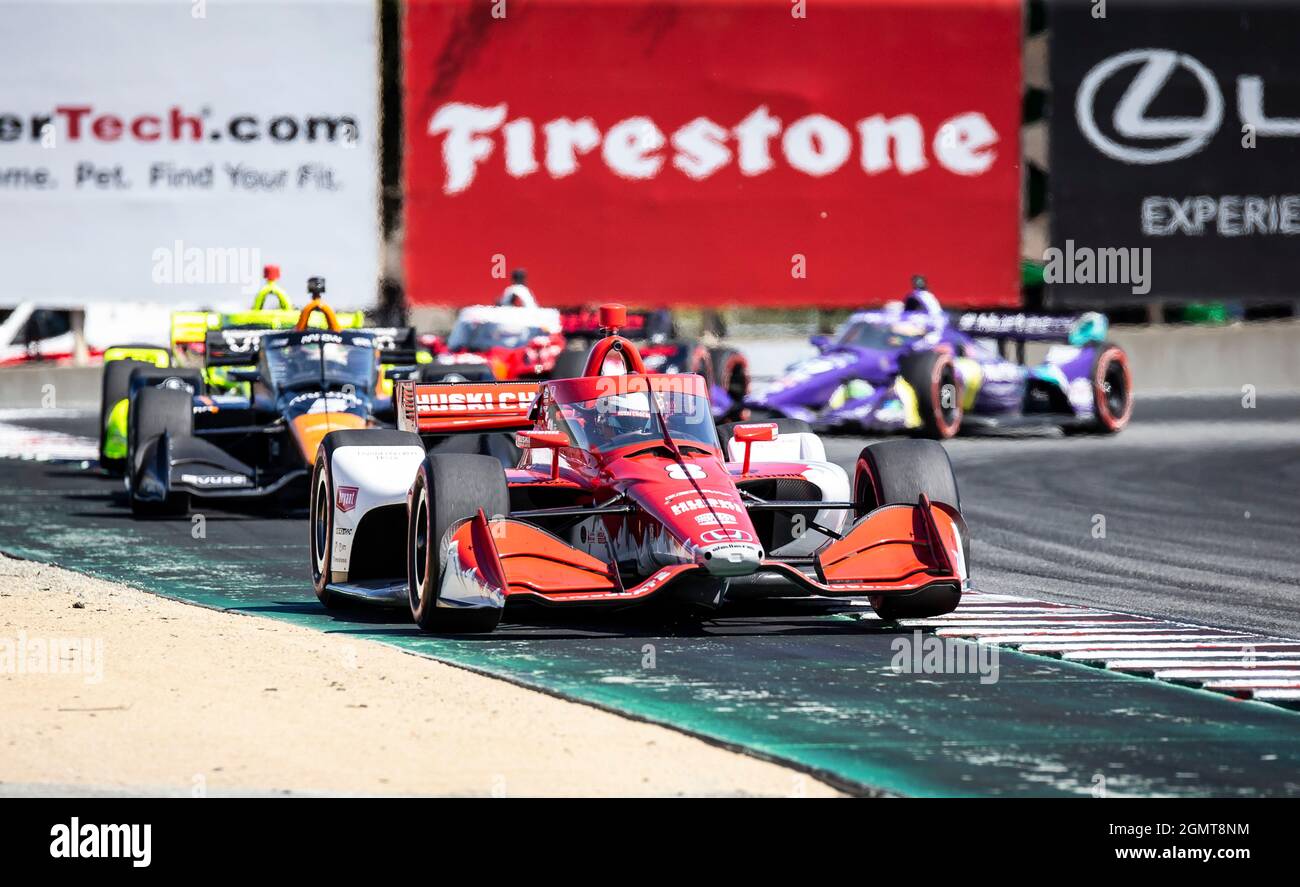 September 19 2021 Monterey CA, USA Chip Ganassi Rennfahrer Marcus Ericsson kommt aus der 11. Kurve während des NTT Firestone Grand Prix von Monterey Race auf dem WeatherTech Raceway Laguna Seca Monterey, CA Thurman James/CSM Stockfoto