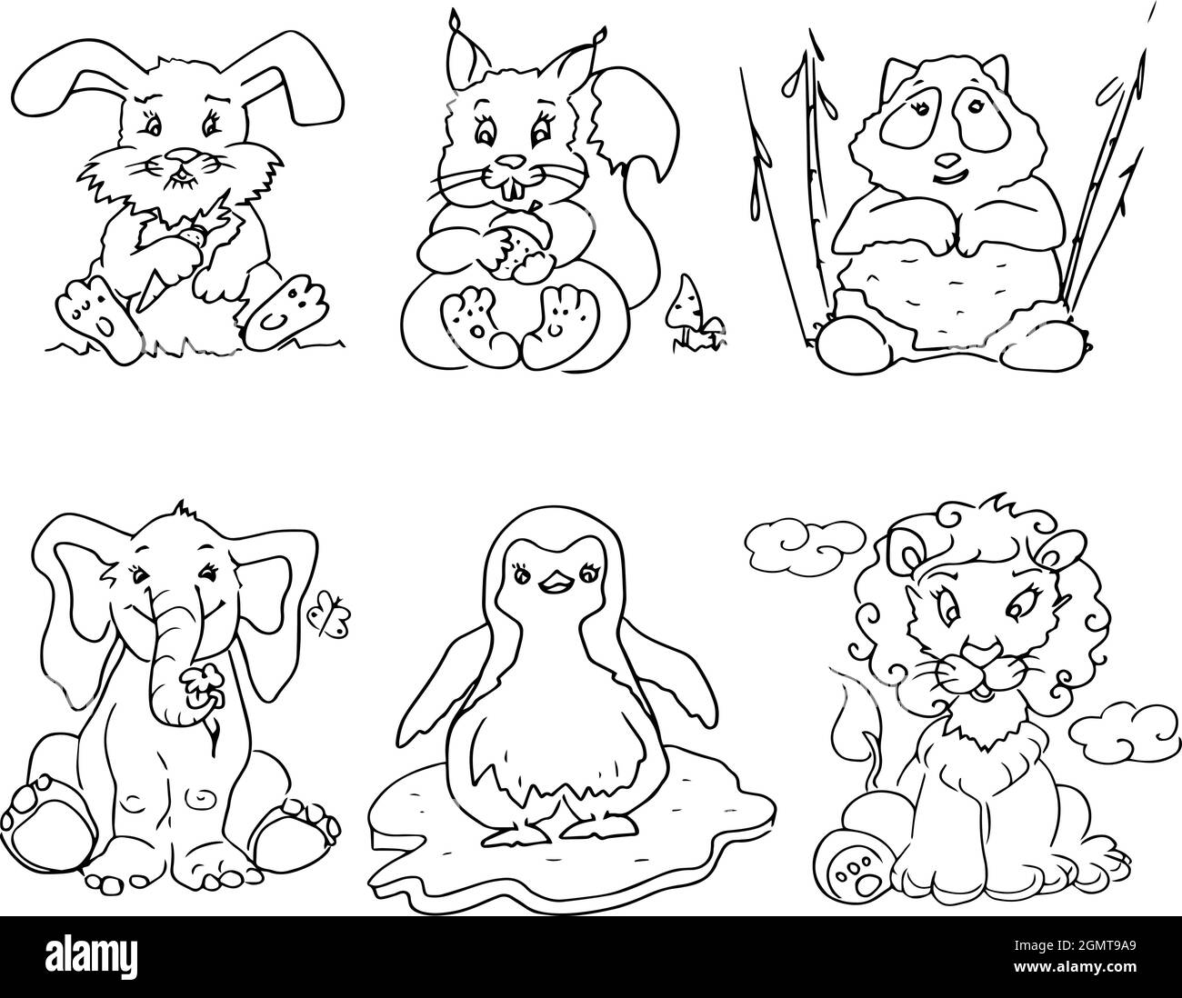 Lustige niedliche Tiere Doodle, für Design und Färbung. Stock Vektor