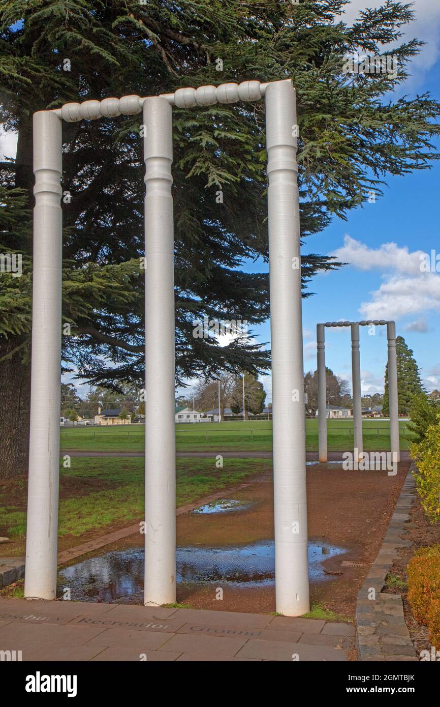 Riesige Cricket-Wickets in Westbury, Tasmanien Stockfoto