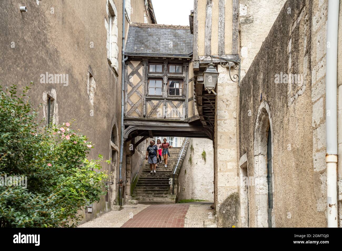 Fachwerk in der historischen Altstadt von Blois, Frankreich | Fachwerkgebäude im historischen Stadtzentrum, Blois, Loire-Tal, Frankreich Stockfoto