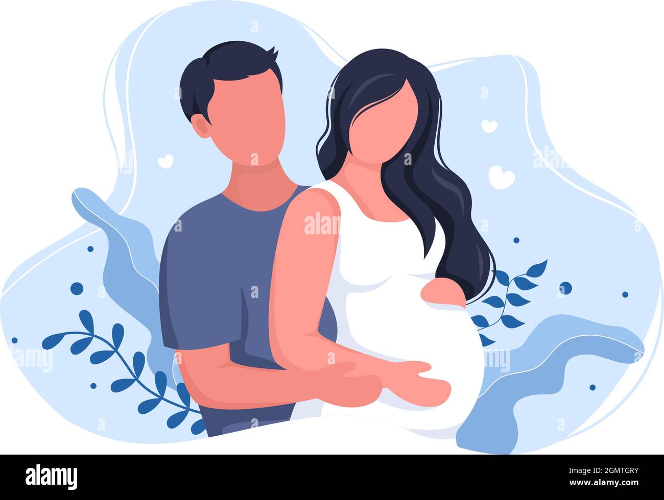 Schwanger Paar Hintergrund Vektor Illustration mit Einem Mann nimmt Pflege und Hugs seine Frau oder Mutter während warten auf Geburt in Flat Design Style Stock Vektor