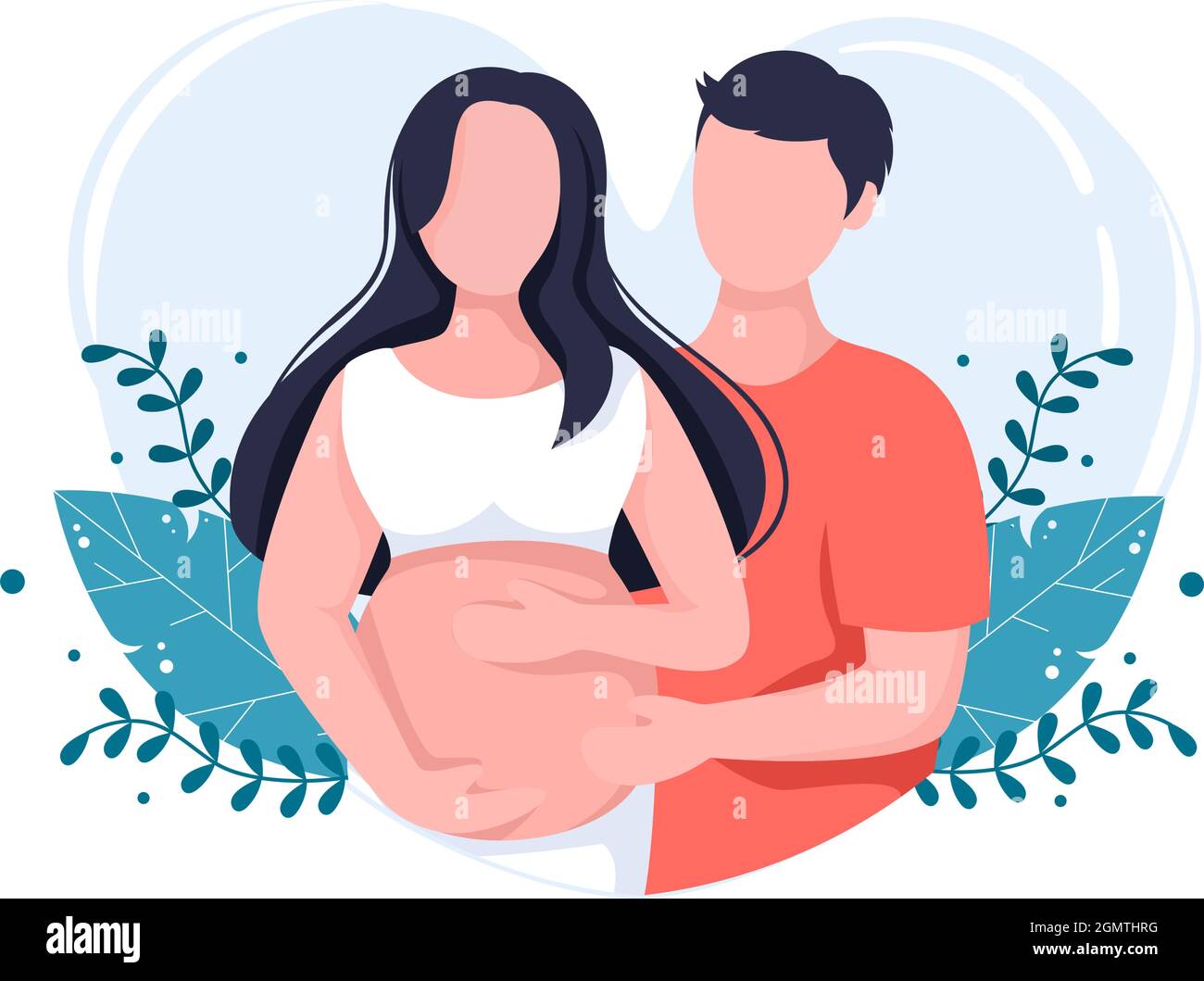 Schwanger Paar Hintergrund Vektor Illustration mit Einem Mann nimmt Pflege und Hugs seine Frau oder Mutter während warten auf Geburt in Flat Design Style Stock Vektor