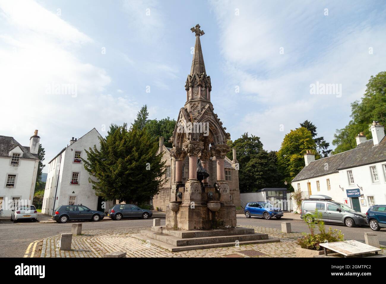 Atholl Memorial Fountain The Cross, Dunkeld, Perthshire, Schottland Stockfoto