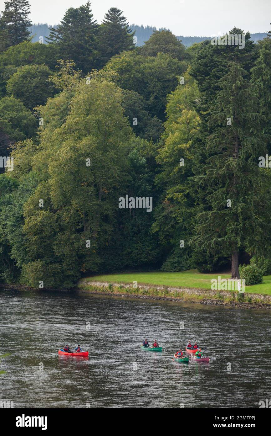 Kajakfahrer auf dem Fluss Tay in Dunkeld Stockfoto