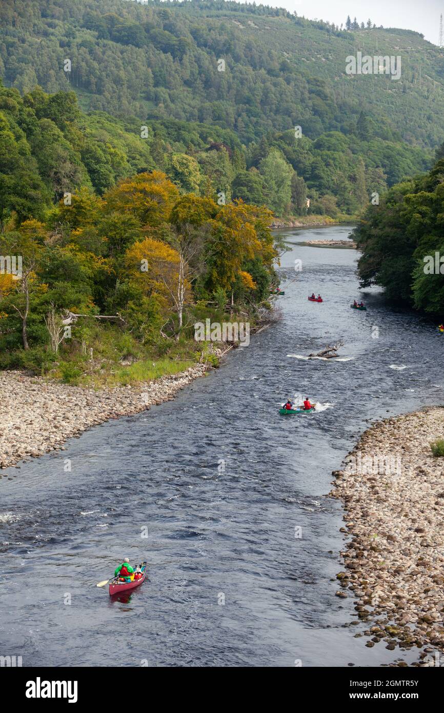 Kajakfahrer auf dem Fluss Tay in Dunkeld Stockfoto