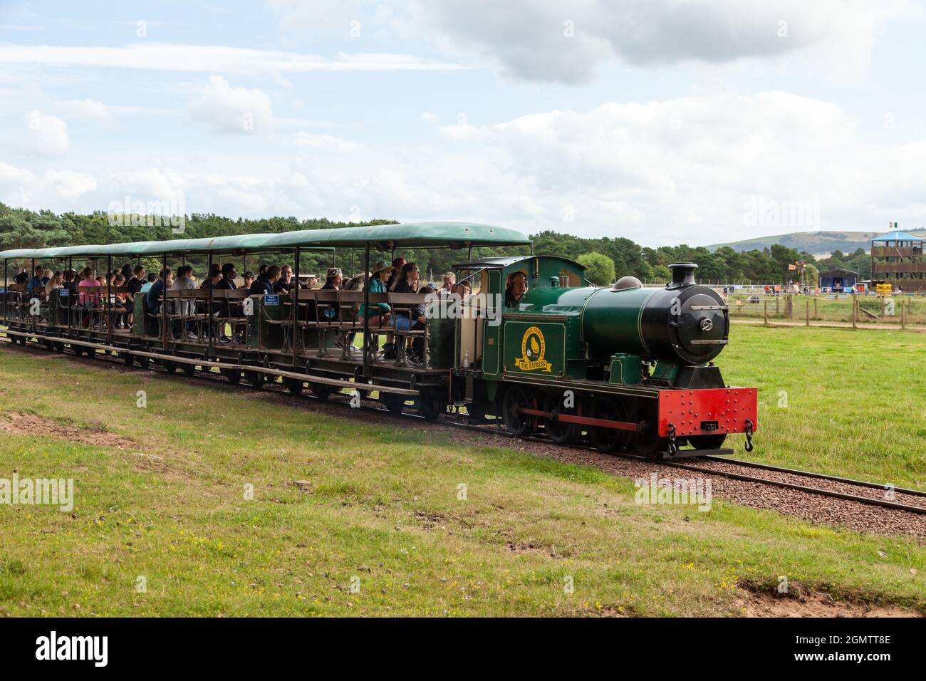 Eine Schmalspurdampfbahn im East Links Family Park in der Nähe von Dunbar, Schottland Stockfoto