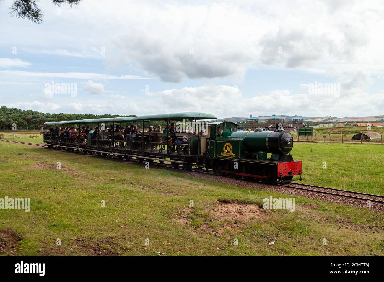 Eine Schmalspurdampfbahn im East Links Family Park in der Nähe von Dunbar, Schottland Stockfoto