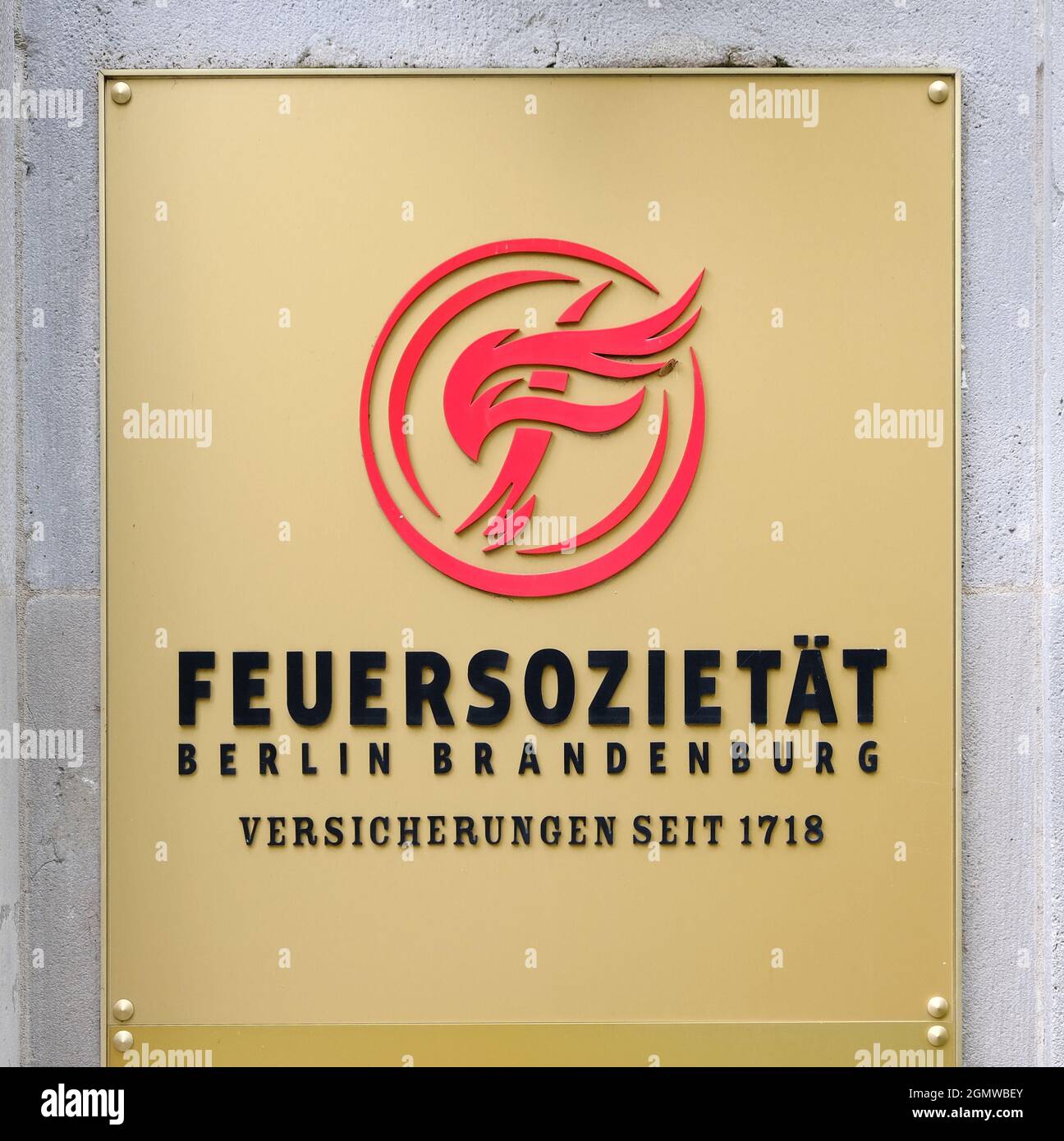 Berlin, 16. September 2021, Zeichen der Feuersozietaet - Versicherung seit 1718 Stockfoto
