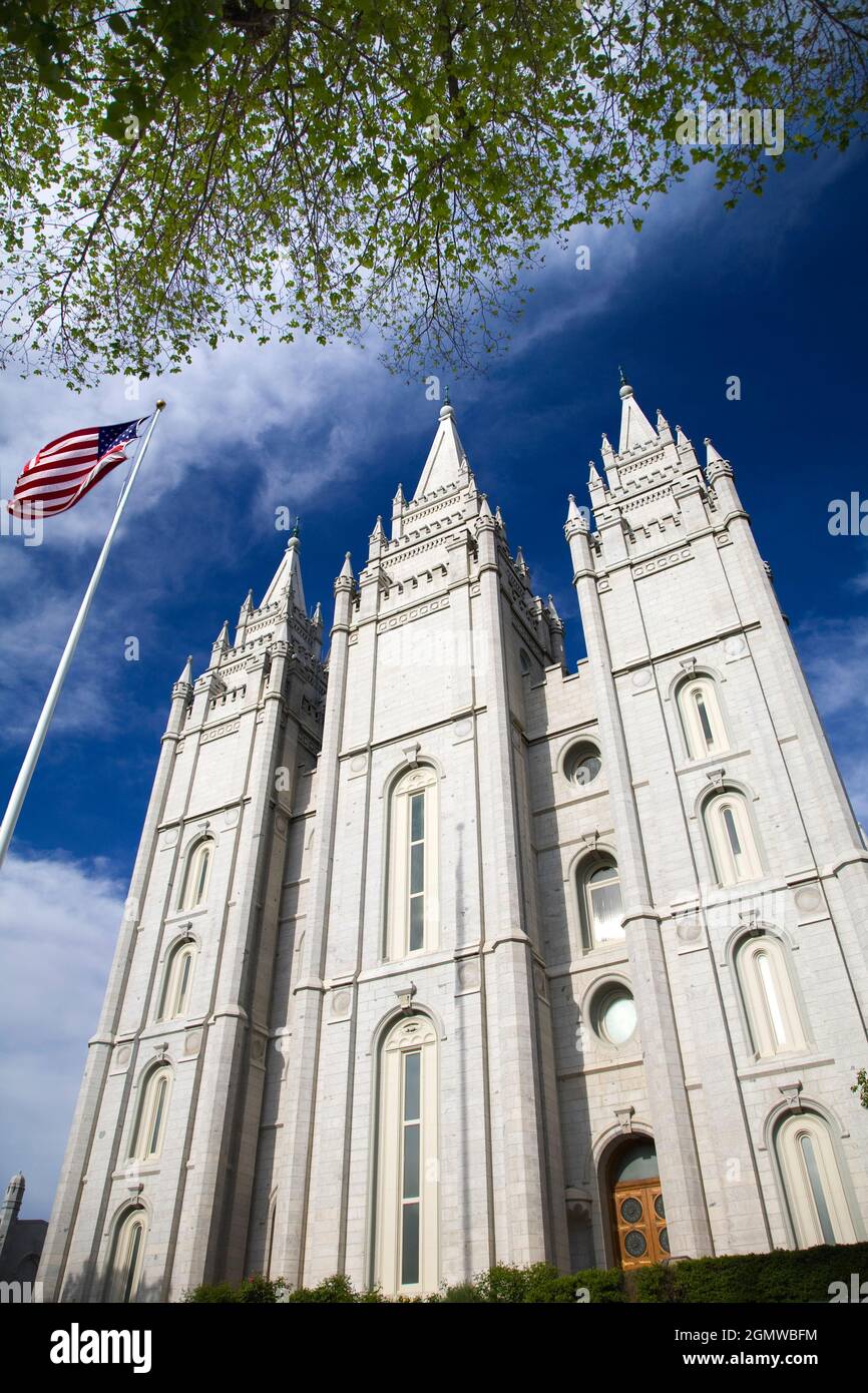 Salt Lake City, Utah, USA - 2008. Mai; der Salt Lake Temple ist ein Tempel der Kirche Jesu Christi der Heiligen der Letzten Tage (LDS Church) am Tempel Stockfoto