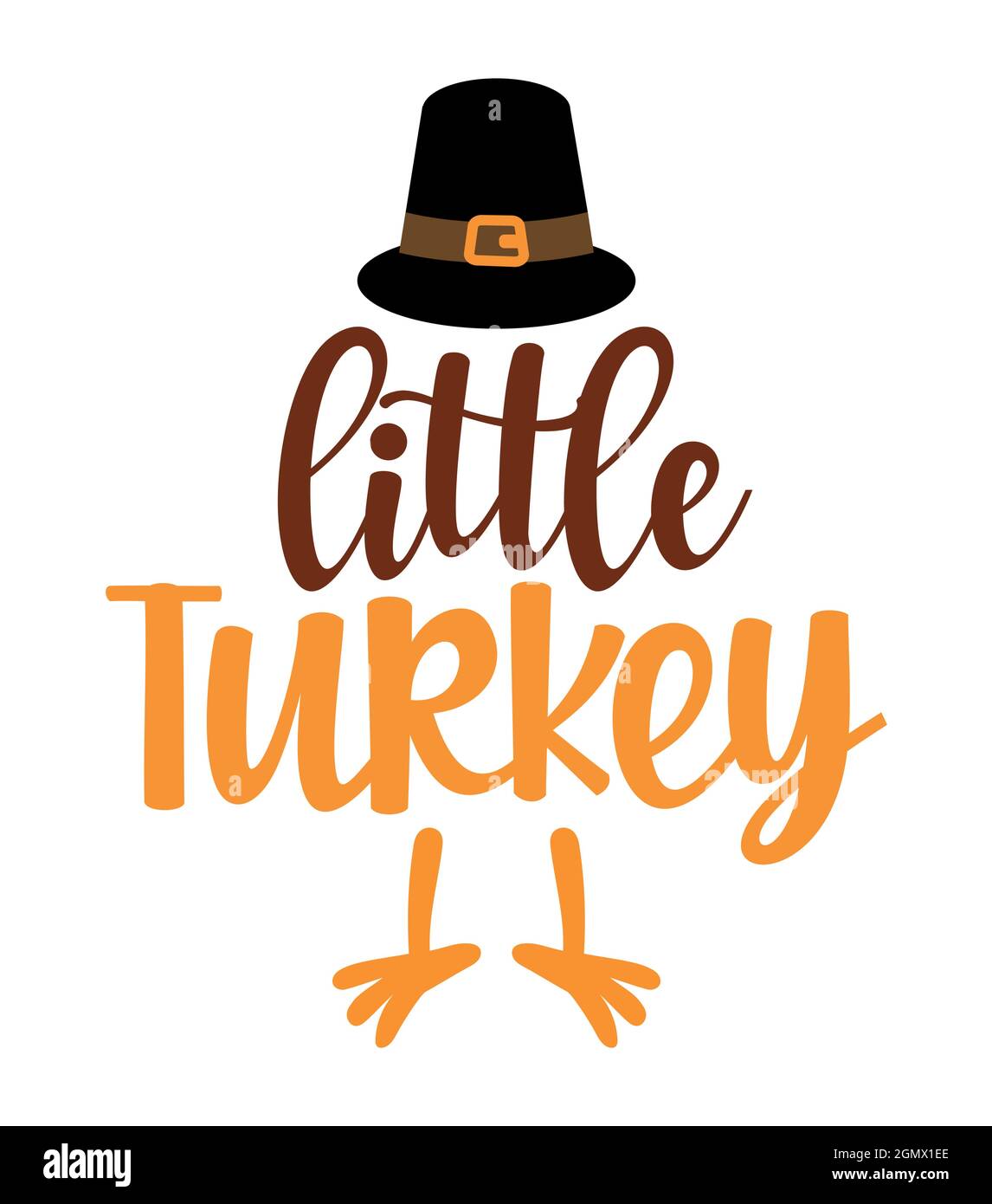Mummy's Little Turkey - Baby Kleidung Kalligraphie Label. Isoliert auf weißem Hintergrund. Handgezeichneter Schriftzug für Thanksgiving-Grußkarten, Einladung Stock Vektor