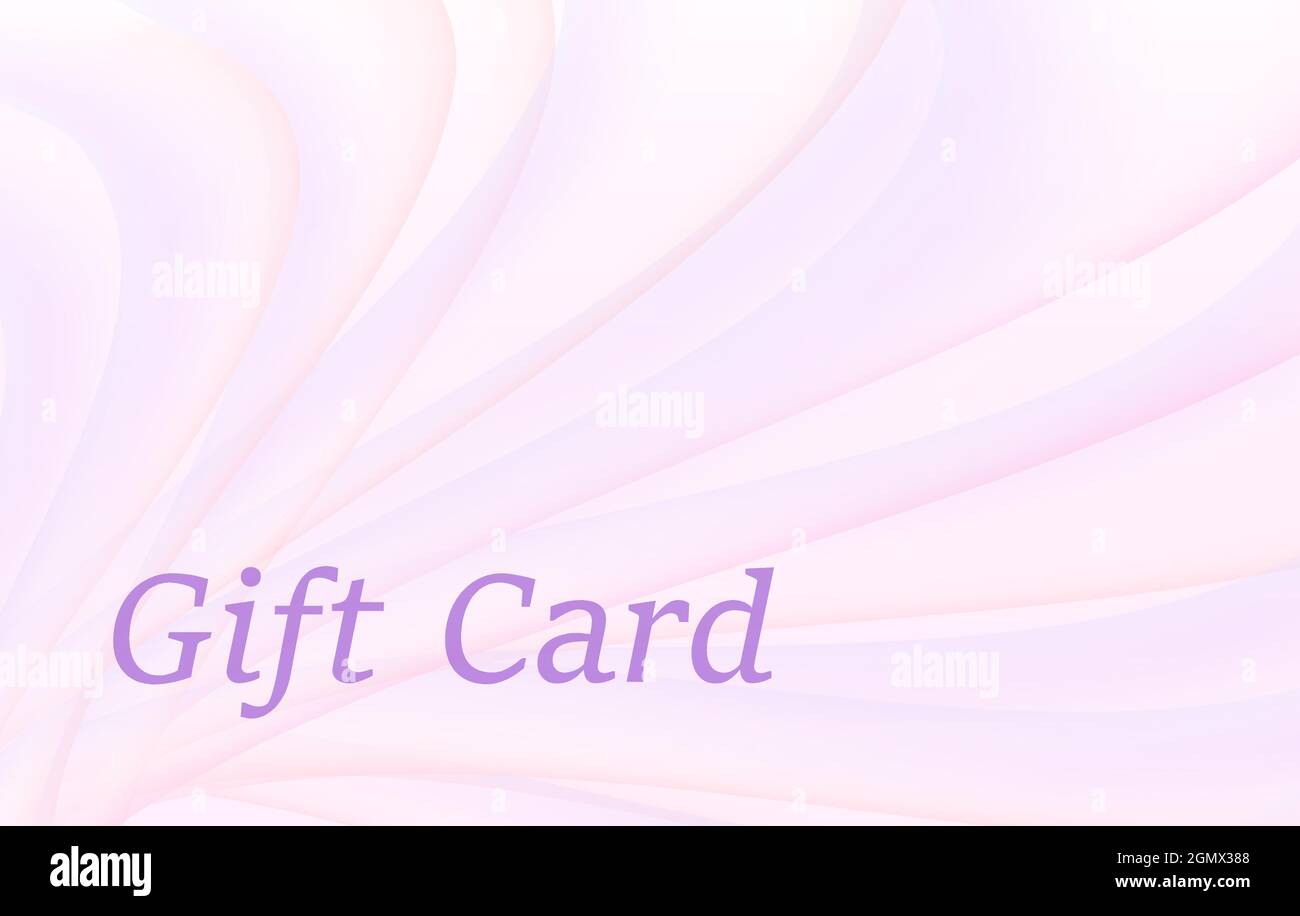 Zartrosa, violette Geschenkkarte mit fließendem Muster. Abstrakter Vektorhintergrund. Design für Bonuscoupon, Verkaufsgutschein, Zertifikat, Einladung. EPS10 Stock Vektor