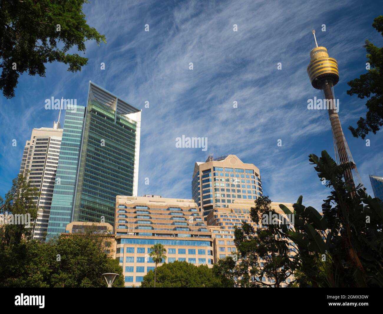 Sydney, Australien - 16. Februar 2019 der Sydney Tower ist Sydneys höchstes Bauwerk und der zweithöchste Aussichtsturm in der südlichen HeWelt, Stockfoto