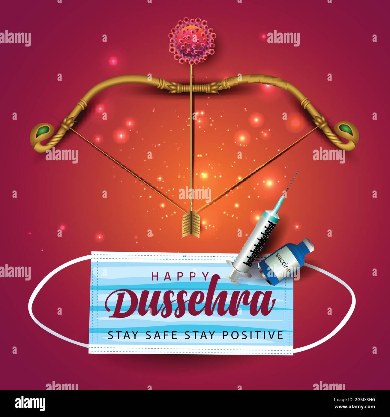 Happy dussehra Indian Festival. vektor-Illustration. Covid 19, Corona-Virus-Konzept Stock Vektor