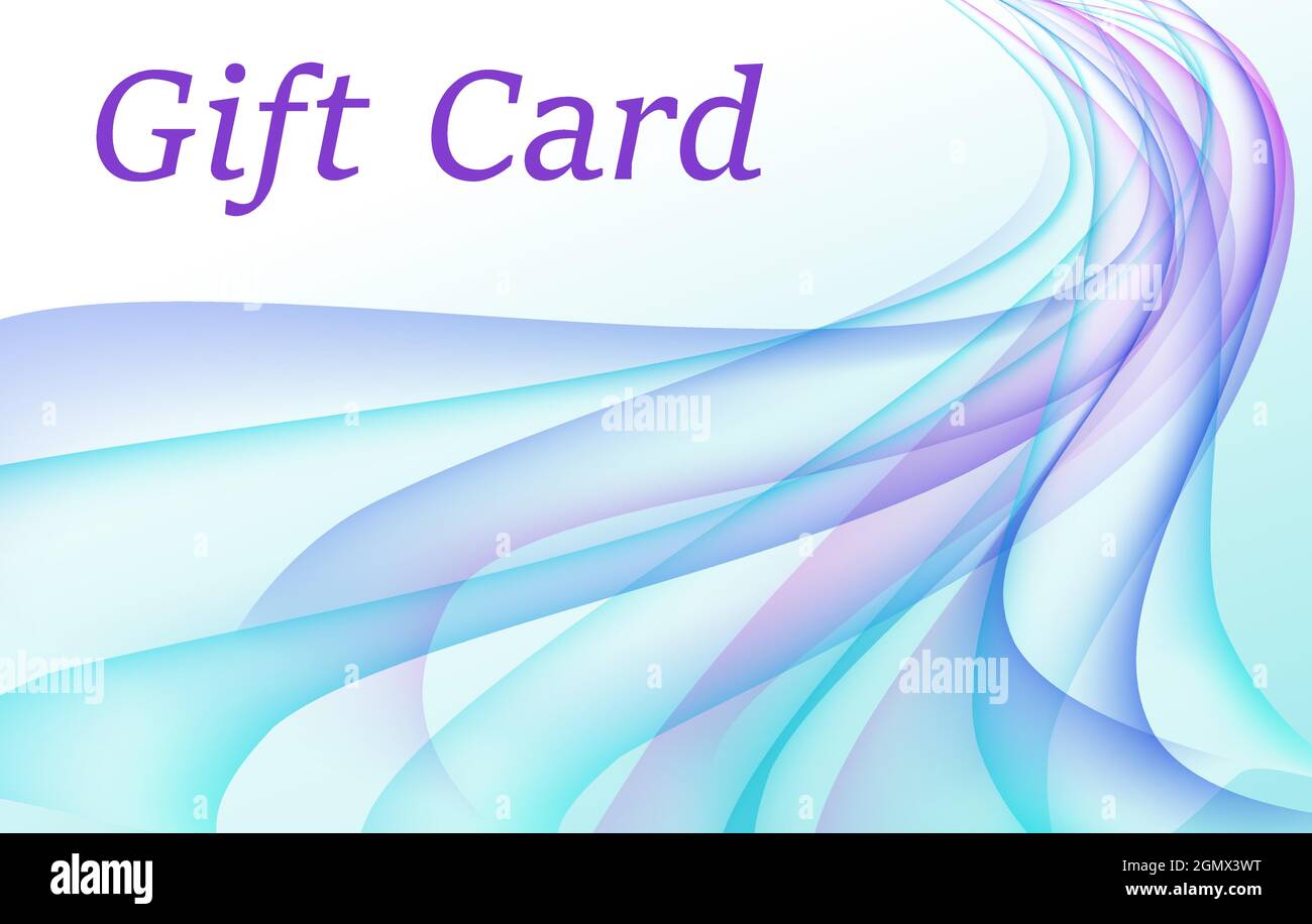 Transparentes violettes, blaues Muster für Geschenkkarten-Design. Abstrakt gewellte Streifen. Vektorhintergrund. Vorlage für Bonusgutschein, Gutschein, Zertifikat. EPS10 Stock Vektor