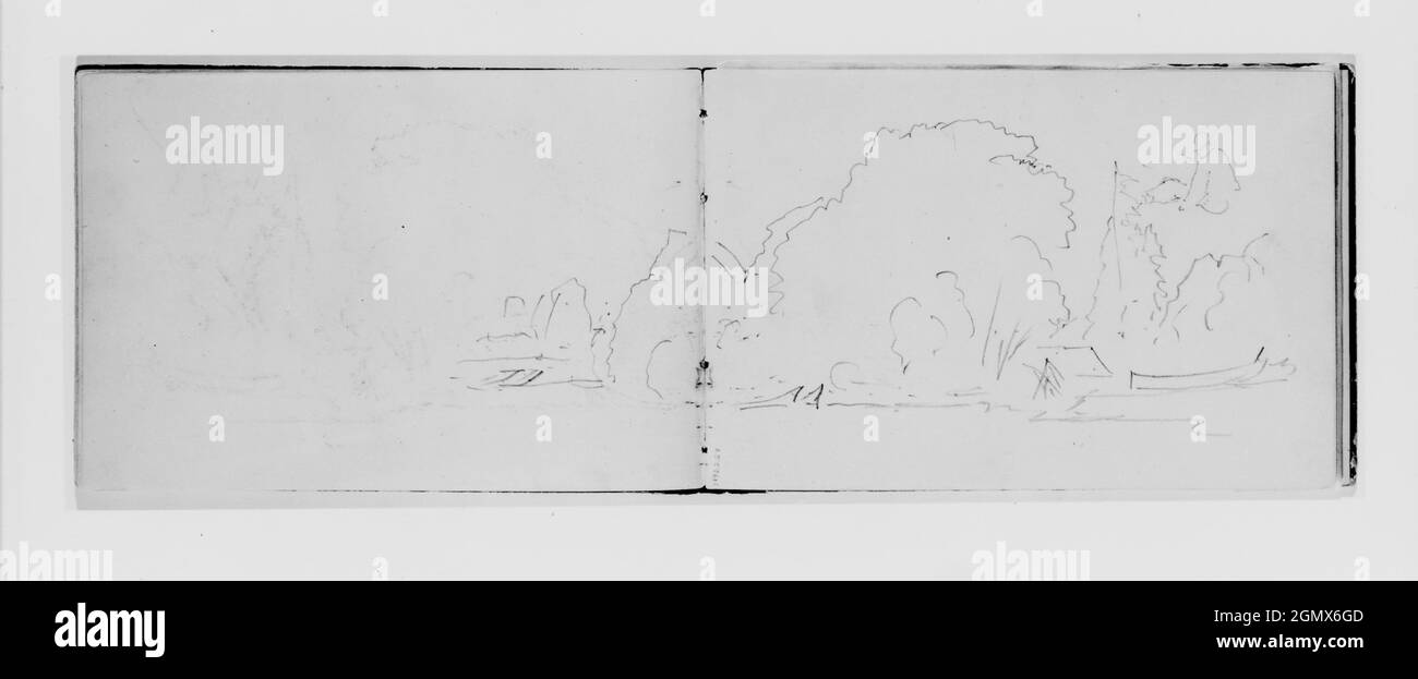 Umriss von Bäumen, Figur und Kanu (aus Skizzenbuch X). Künstler: William Trost Richards (Amerikaner, Philadelphia, Pennsylvania 1833-1905 Newport, Stockfoto