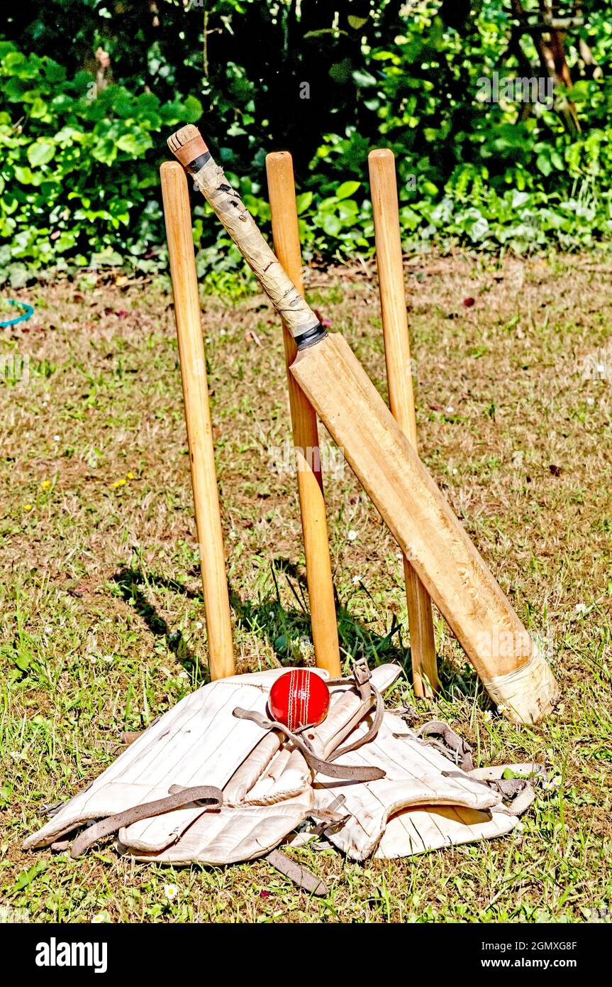 Ausrüstung für Cricket, Cricketausrüstung Stockfoto