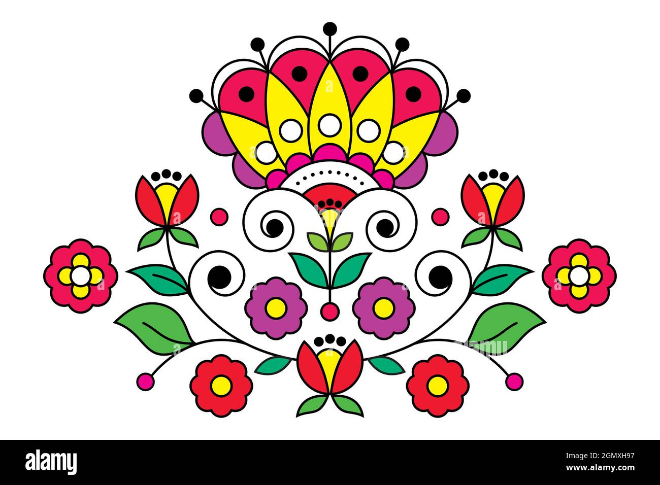 Skandinavische, nordische Volkskunst-Vektor-Muster mit floralem Motiv, inspiriert von traditionellen Stickereien aus Schweden - Grußkarte oder Hochzeit inviten Stock Vektor
