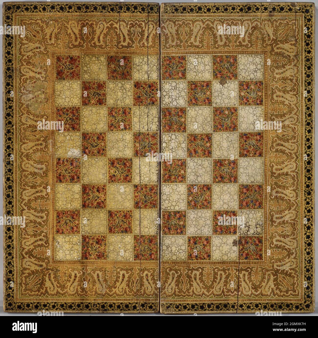Schach und Backgammon-Brett. Datum: Ca. 1830; Kultur: Indisch; Medium:  Holz; Abmessungen: Insgesamt: 1 3/8 x 18 5/8 x 18 5/8 Zoll (3.5 x 47.3 x  47.3 cm Stockfotografie - Alamy