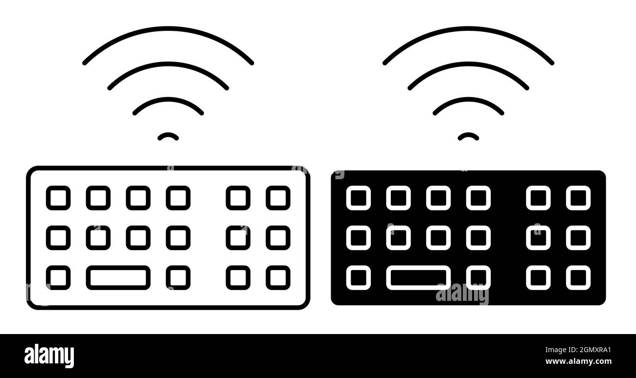 Lineares Symbol. Wi-Fi-Tastatur für Personal Computer. Symbole auf den Tastaturtasten. Einfacher Schwarz-Weiß-Vektor auf weißem Hintergrund isoliert Stock Vektor