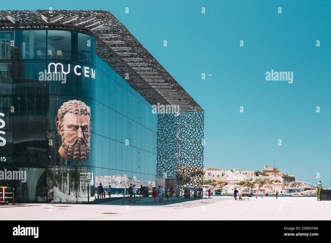 MUCEM Gebäude, Zivilisationsmuseum von Europa und dem Mittelmeer in Marseille, Frankreich Stockfoto