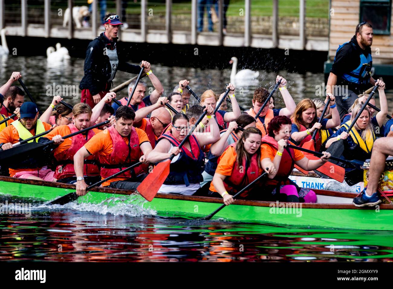 Drachenboot-Rennen auf dem Fluss Avon, Stratford-upon-Avon, Warwickshire, England, Großbritannien Stockfoto