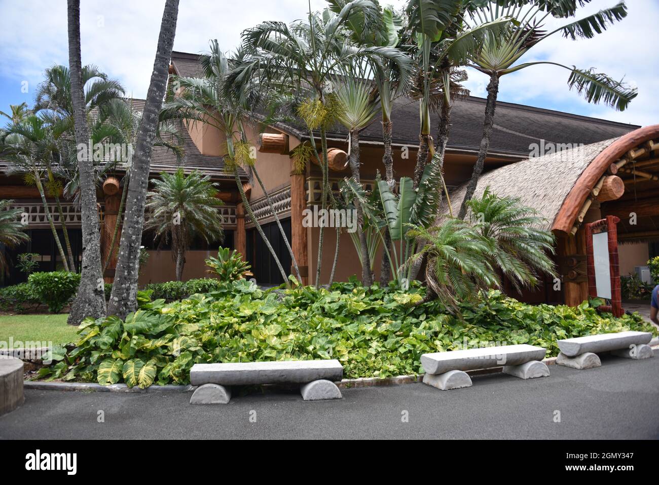 Oahu HI USA 6/3-4/2021. Polynesisches Kulturzentrum. Eröffnet Am 10/12/1963. Polynesische Inseln: Samoa, Aotearoa, Fidschi, Hawaii, Tahiti und Tonga. Geschäfte Stockfoto