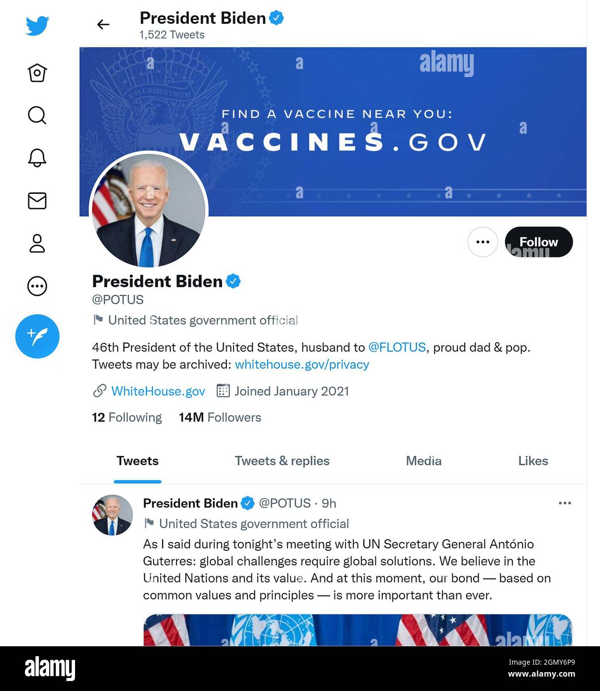 Twitter-Seite (September 2021) von POTUS - Joe Biden Stockfoto