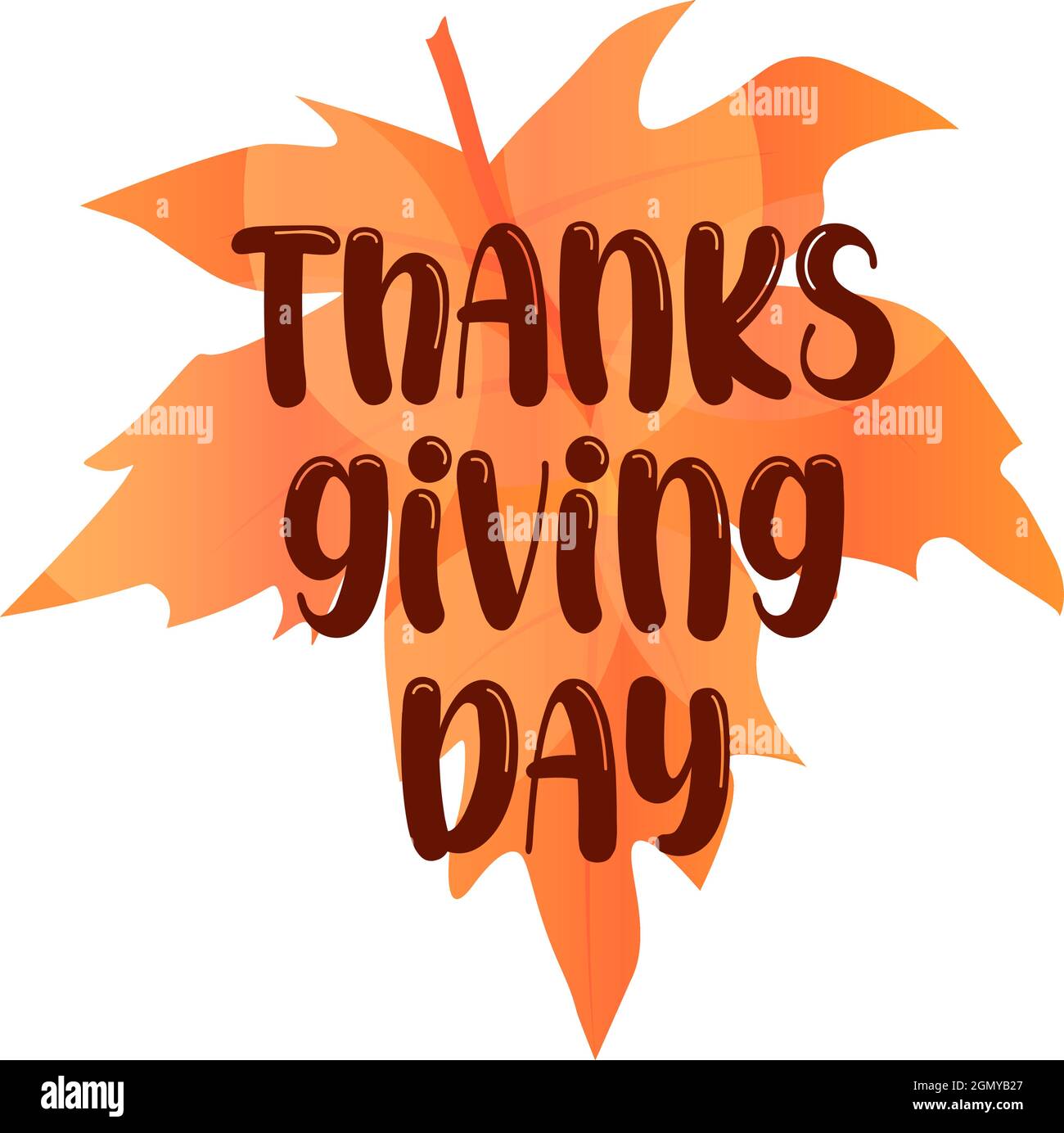 Schöne Komposition mit gradienten farbigen Ahornblatt und Handschrift Typografie Danksagung Tag Stock Vektor