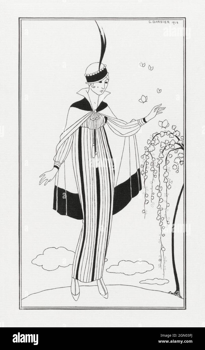 Kostüme Parisiens (1914) Mode-Illustration in hoher Auflösung von George Barbier. Stockfoto