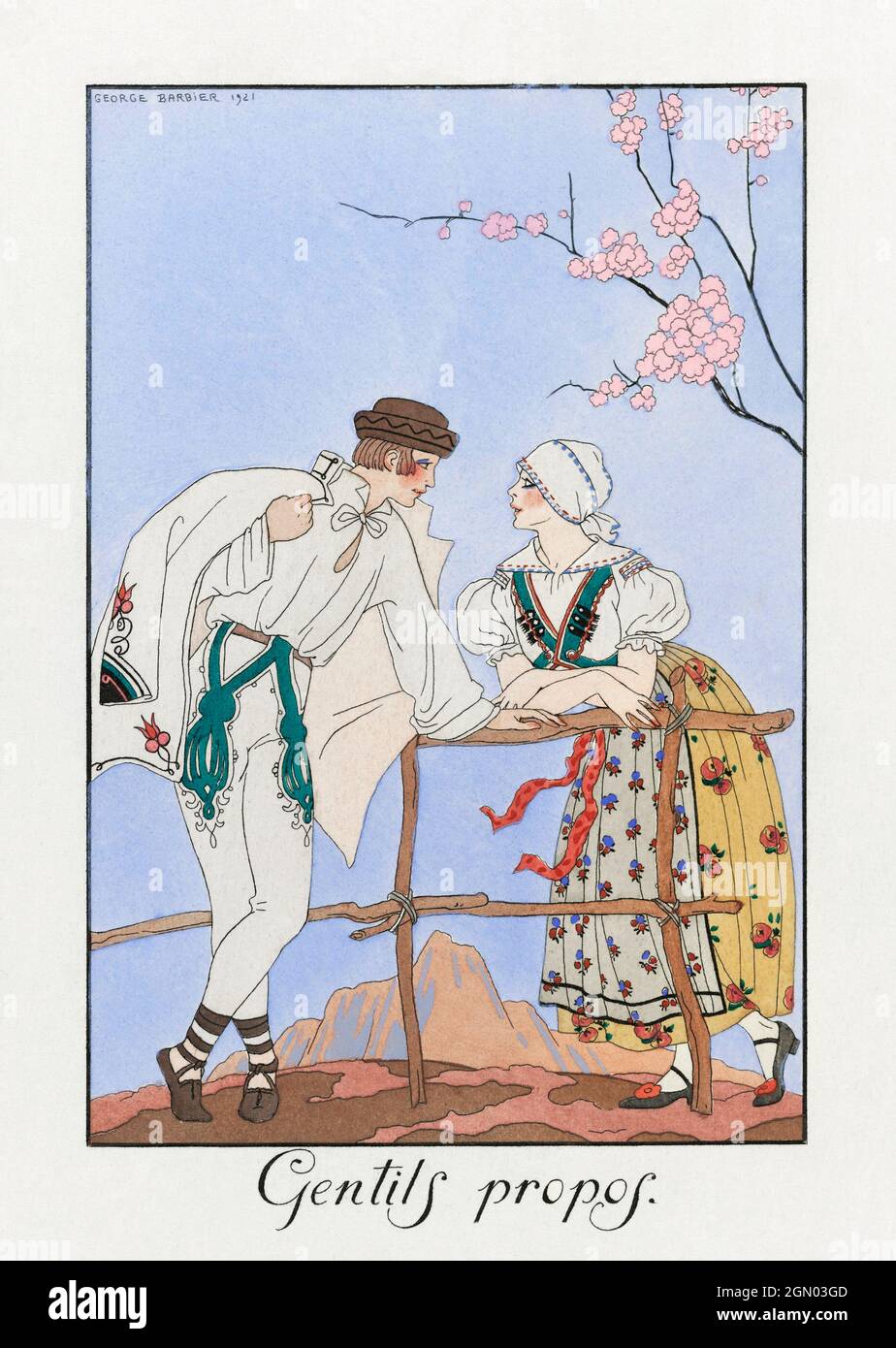 Gentils Propos (1922) Mode-Illustration in hoher Auflösung von George Barbier. Stockfoto