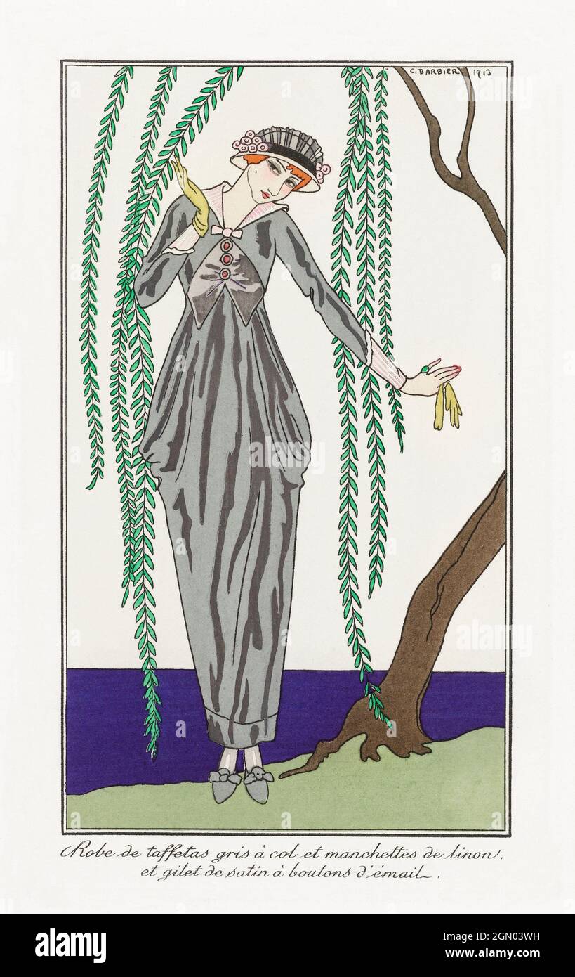 Kostüme Parisiens (1913) Mode-Illustration in hoher Auflösung von George Barbier. Stockfoto