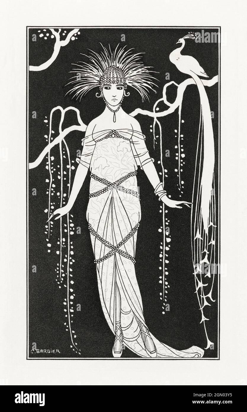 Kostüme Parisiens (1914) Mode-Illustration in hoher Auflösung von George Barbier. Stockfoto