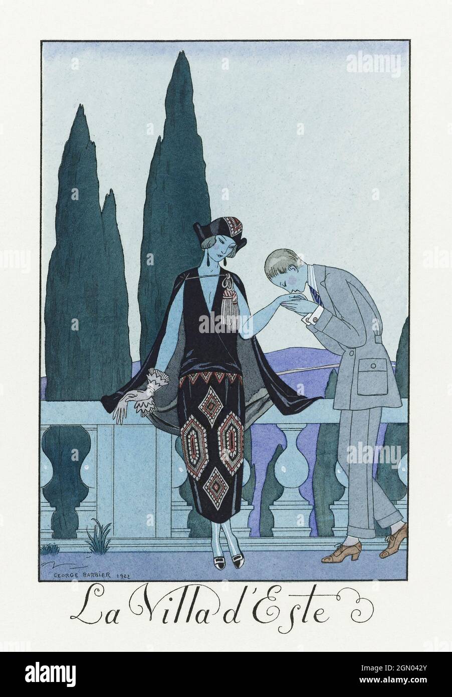 La Villa d&#39;Este: France XXe siècle (1923) Mode-Illustration in hoher Auflösung von George Barbier. Stockfoto