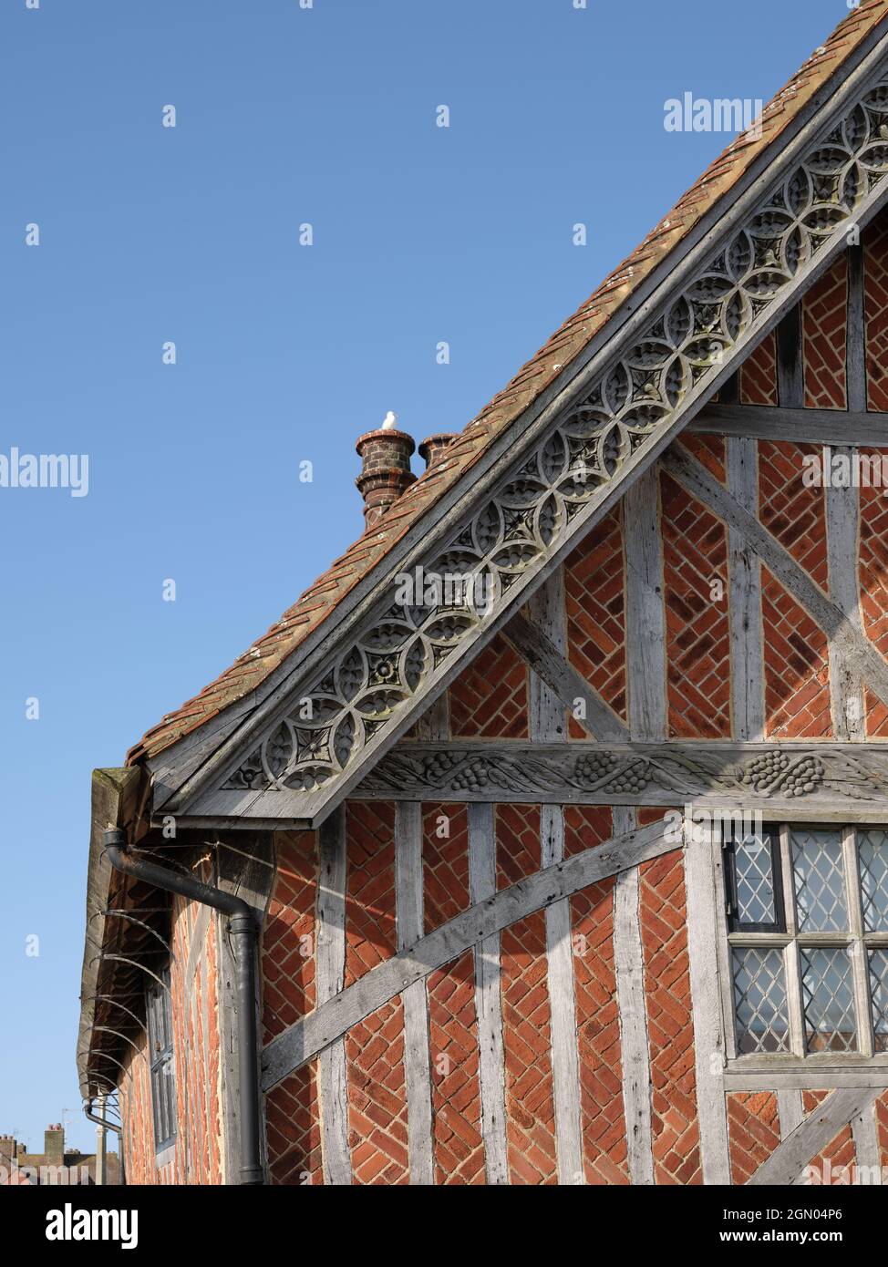 Moot Hall - das Aldeburgh Museum in Aldeburgh Suffolk, England, gilt als eines der am besten erhaltenen öffentlichen Tudor-Gebäude in Großbritannien Stockfoto