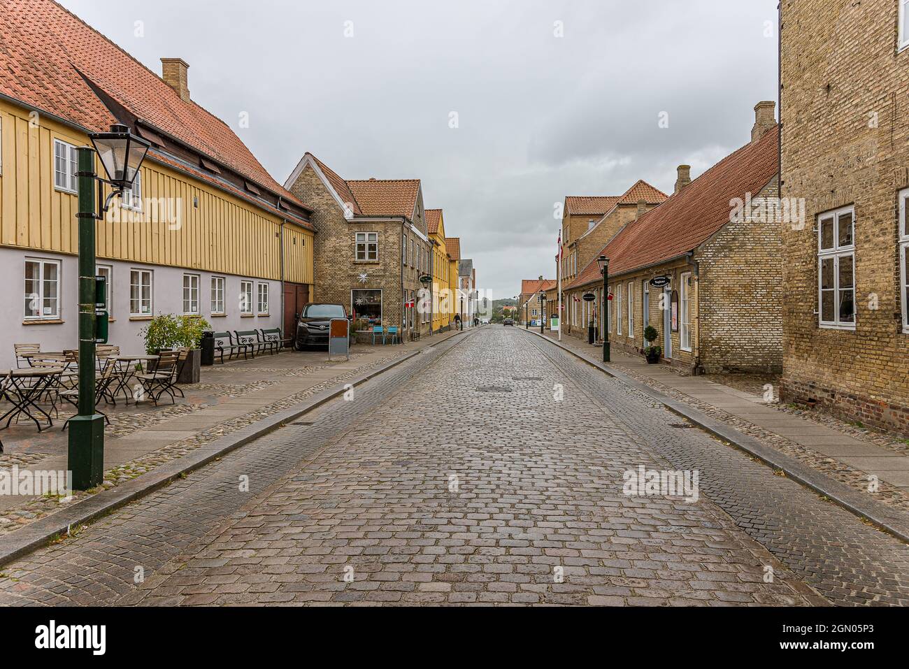 Gerade Straßen in der mährischen Gemeinde Christiansfeld, Dänemark, 26. August 2021 Stockfoto