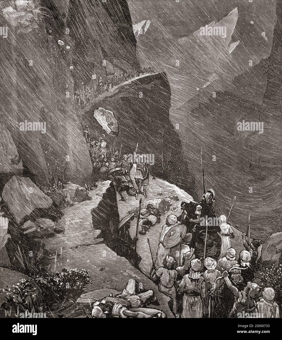 Hannibal führte seine karthagische Armee über die Alpen und nach Italien, 218 v. Chr. während des Zweiten Punischen Krieges. Aus Cassells Illustrated Universal History, veröffentlicht 1883. Stockfoto