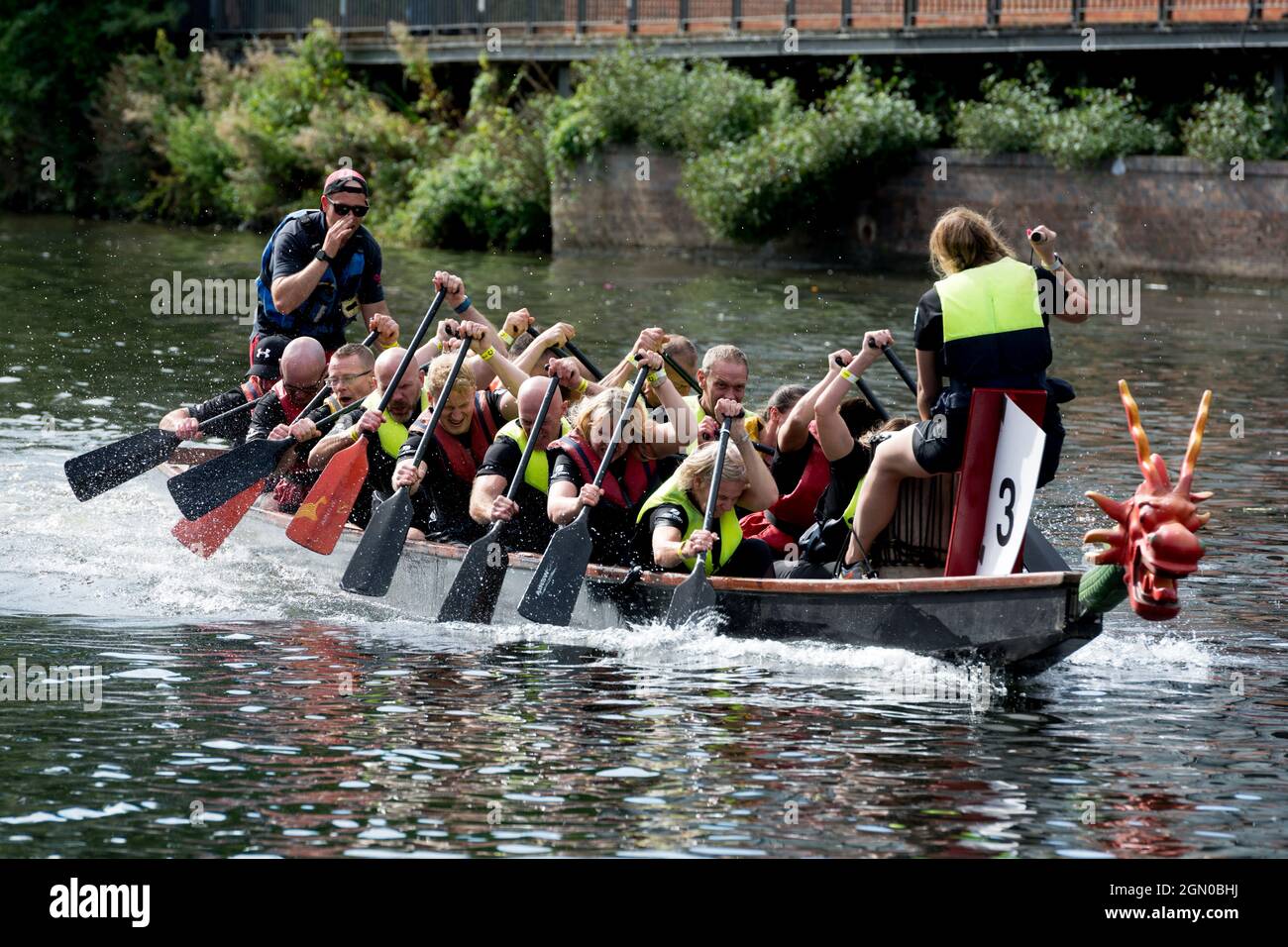 Drachenboot-Rennen auf dem Fluss Avon, Stratford-upon-Avon, Warwickshire, England, Großbritannien Stockfoto