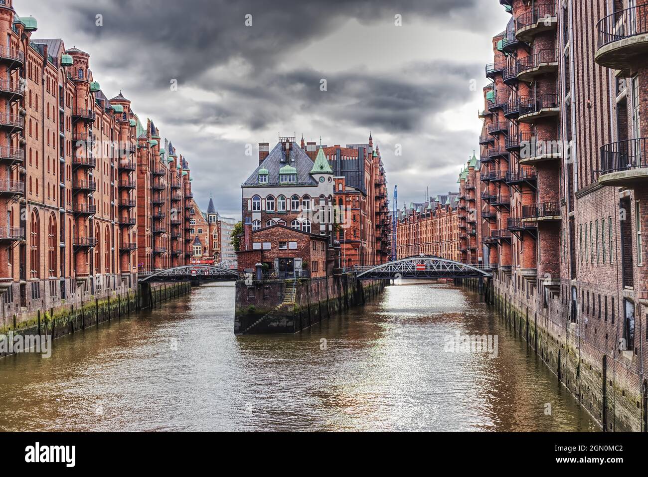 Landschaftlich reizvolle Gebäude in der speicherstadt hamburg Stockfoto