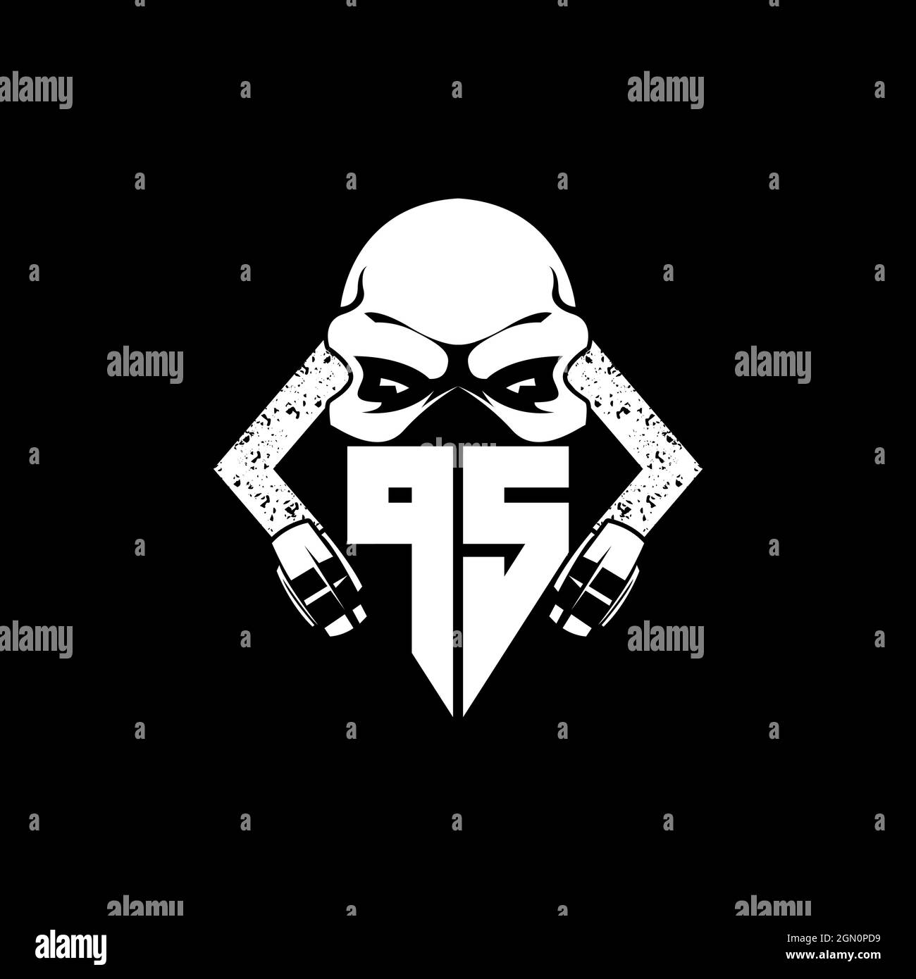 PS Monogram eSport Gaming mit Skull Maske Shape Style Vector Stock Vektor