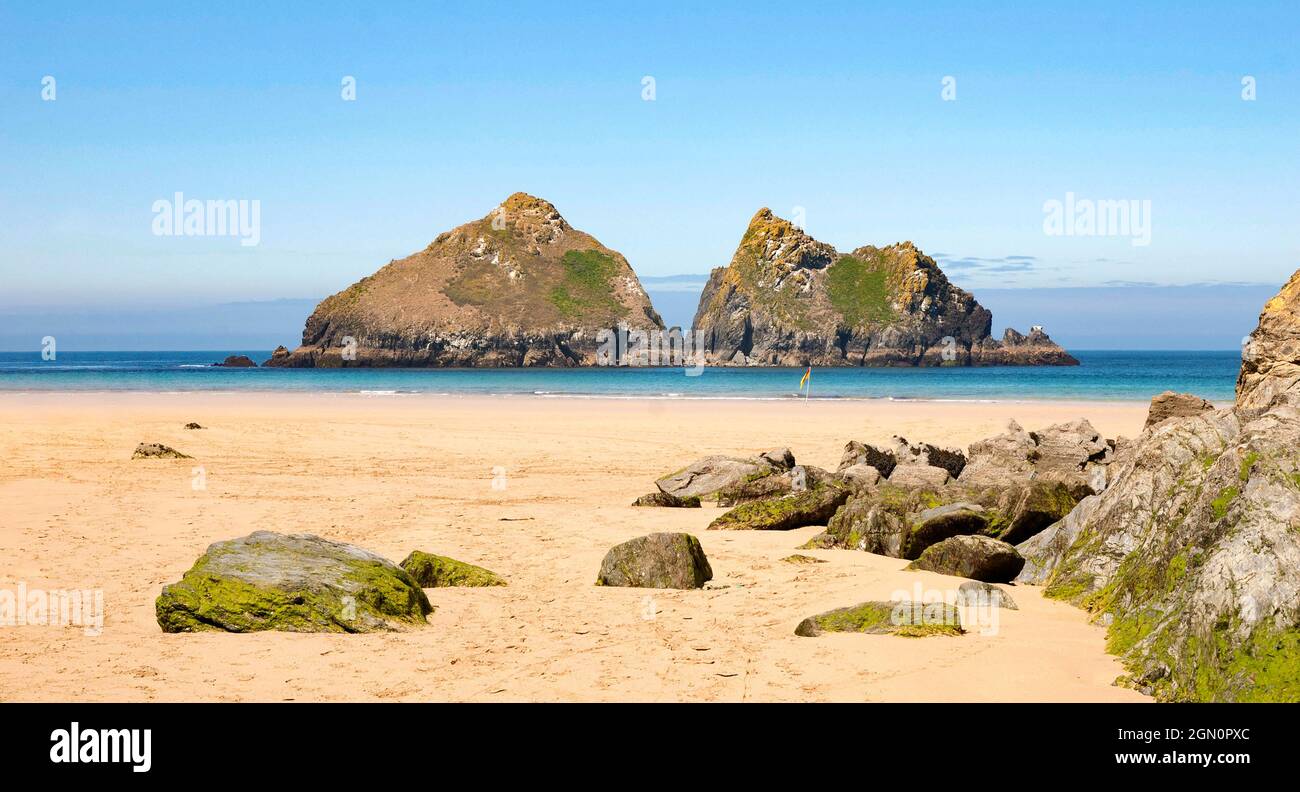 Carters rockt an der holywell Bay in cornwall england Stockfoto