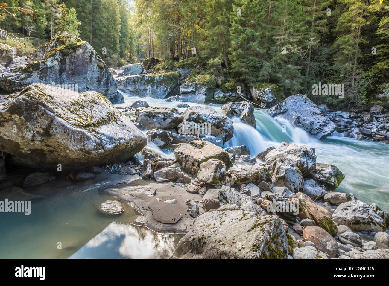 Stromschnellen der Ötztaler Ache im Ötztal, Oetz, Tirol, Österreich Stockfoto