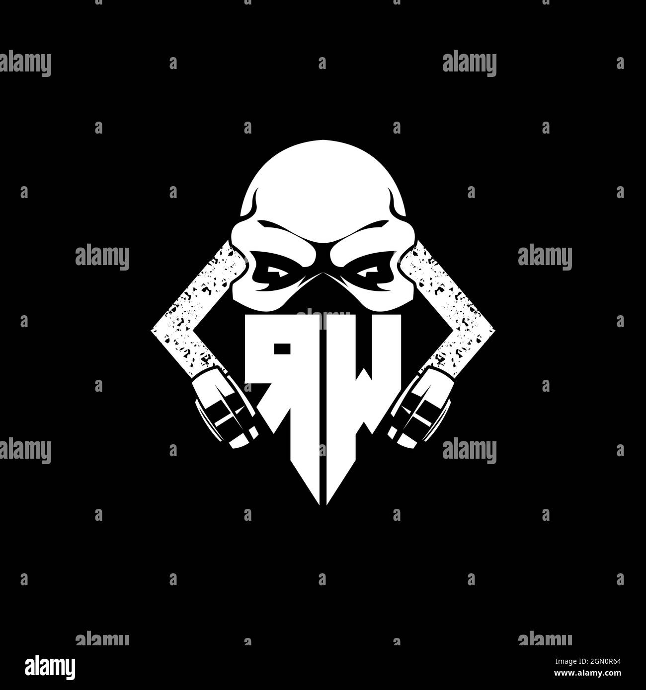 RW Monogramm eSport Gaming mit Totenkopf Maske Form Stil Vektor Stock Vektor