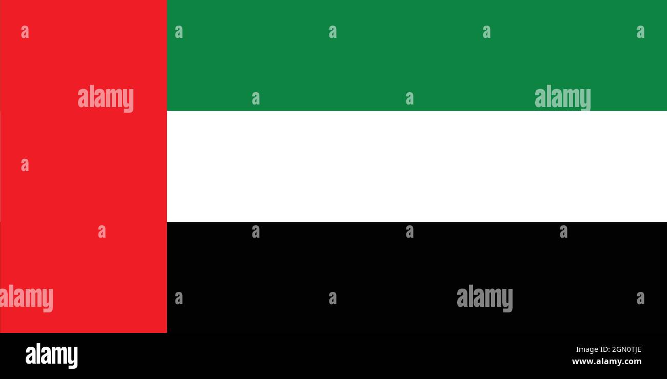 Nationalflagge der Vereinigten Arabischen Emirate Originalgröße und Farben Vektorgrafik, verwendet panarabischen Farben und gestaltet Abdullah Mohammed Al Maainah Stock Vektor