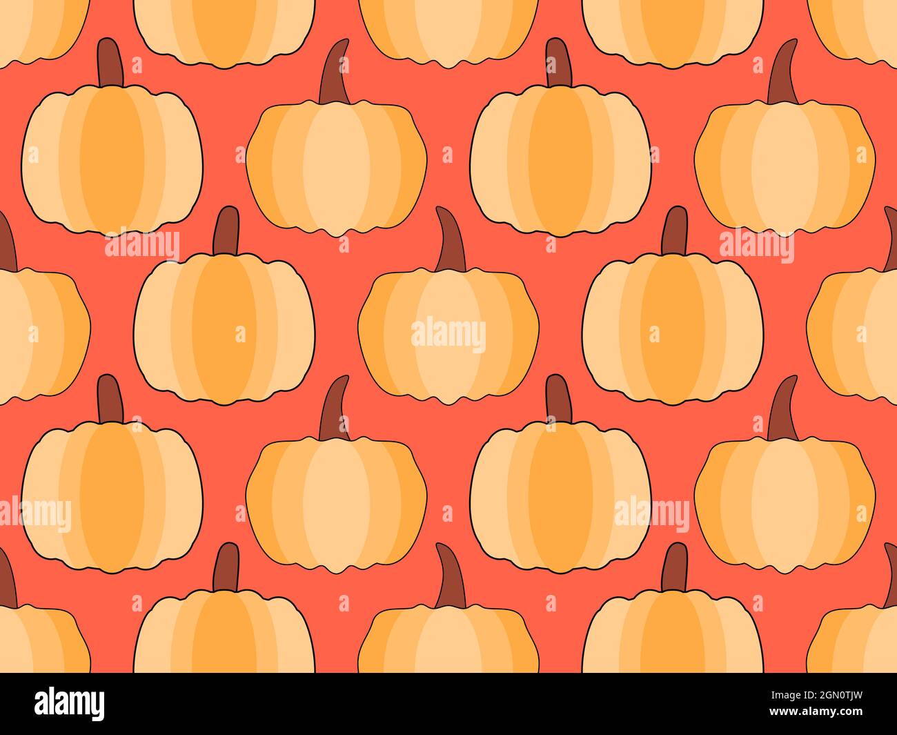 Kürbisse nahtloses Muster. Herbsthintergrund für Geschenkpapier, Banner und Werbematerialien. Halloween- und Thanksgiving-Design. Vektorgrafik Stock Vektor