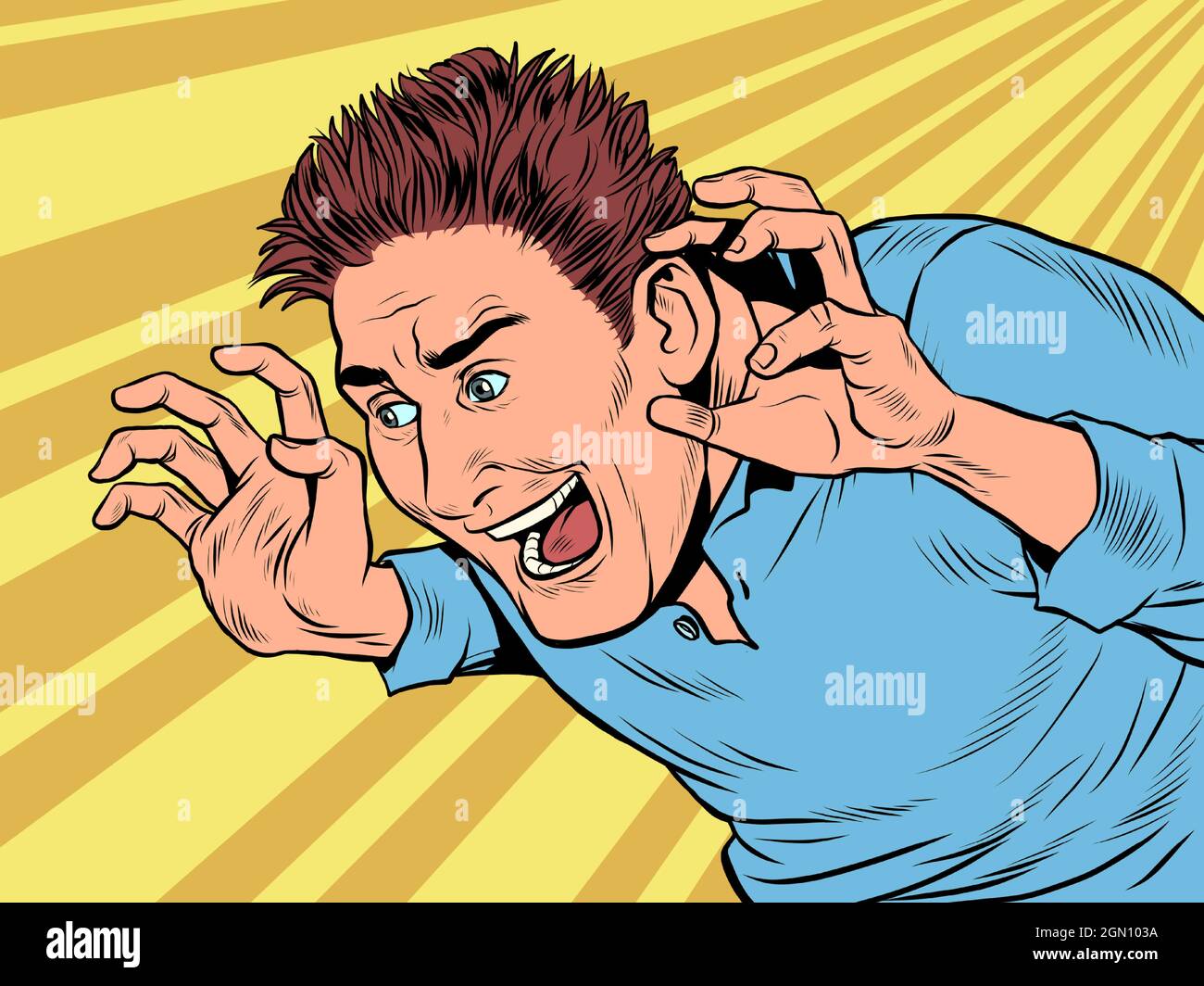 Lustige Mann Angst Pose, halloween-Stimmung. Ein freundlicher Witz Stock Vektor