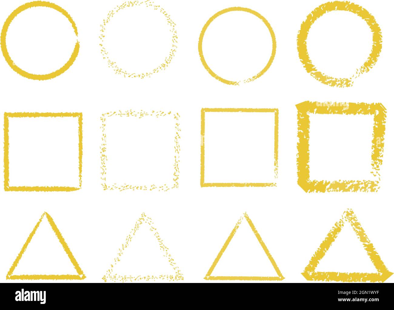 Grafische Formen - Kreis, Quadrat und Dreieck auf weißem Hintergrund. Abstrakte goldene Elemente. Geometrisches Gold-Nahtloses Muster für Designdrucke Stock Vektor