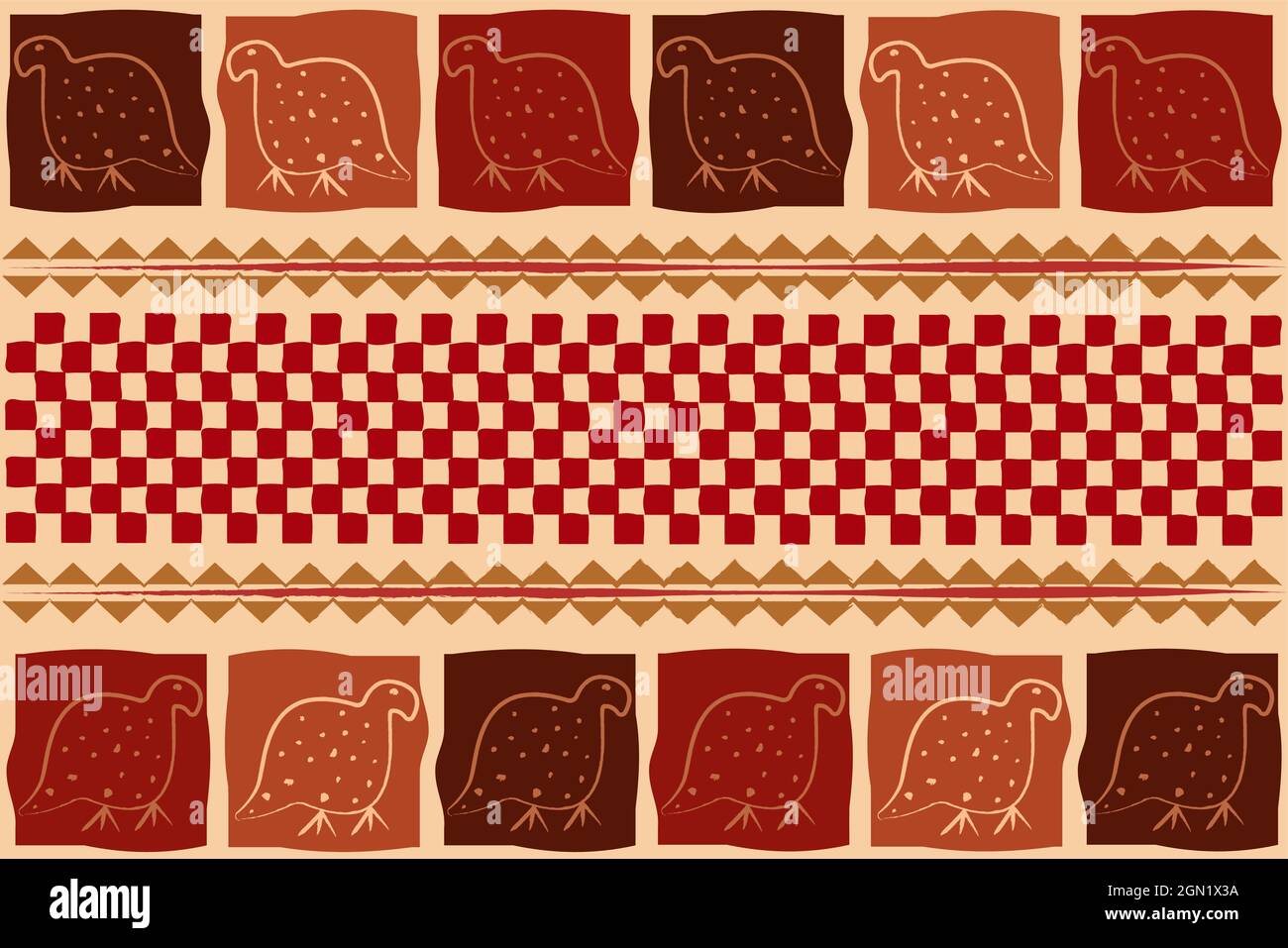 afrikanische traditionelle Wandbehänge, ethnische Muster, Print Stoff Textil, Tribal handgemachte geometrische Motive Zimbabwe Kunsthandwerk Tapisserie Vektor Afro Textur Stock Vektor