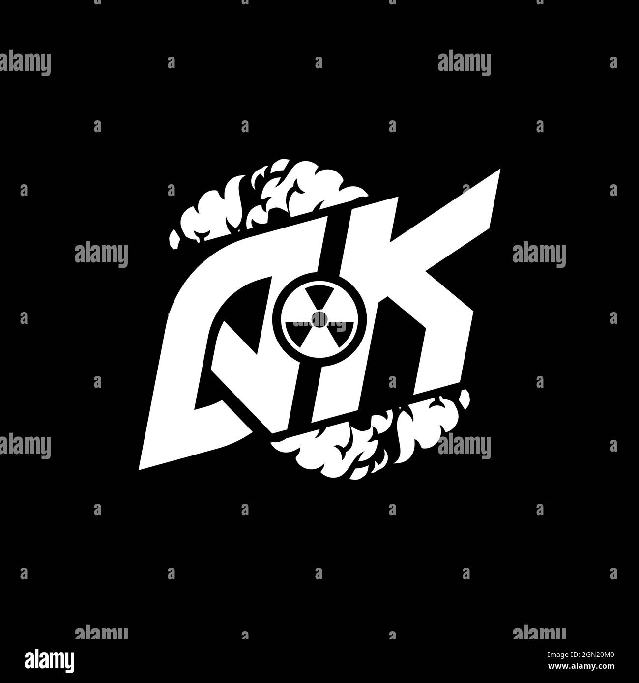 QK Initial eSport Monogramm mit Shape und Smoke Style Template Vektor Stock Vektor