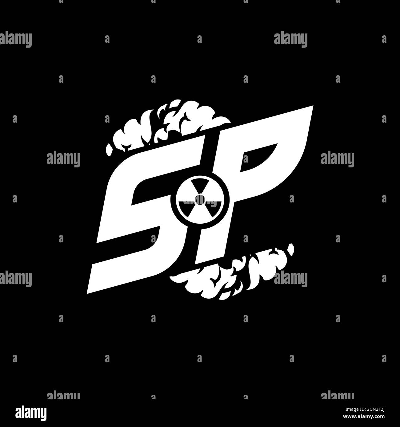 SP Initial eSport Monogramm mit Shape und Smoke Style Template Vektor Stock Vektor