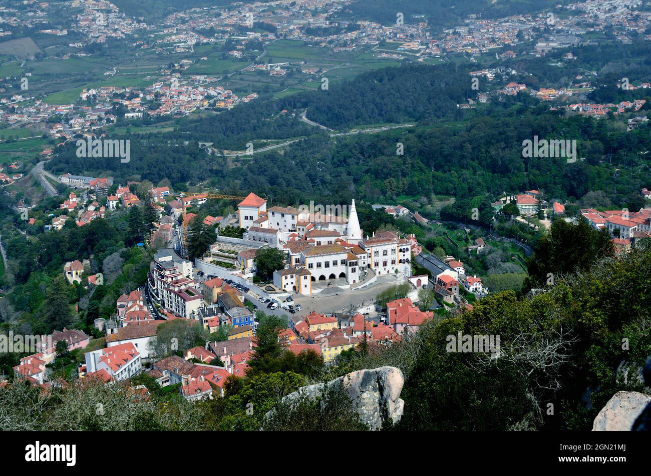 Historischer Nationalpalast in Sintra, UNESCO-Weltkulturerbe Stockfoto